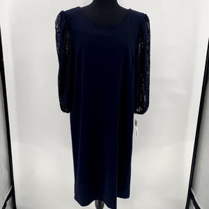 Sandra Darren Navy Blue Lacy Long Sleeves Shift Dress Size 14
